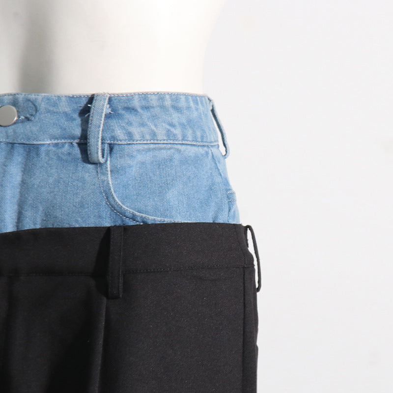 Satin Stitching Denim Retro Trendy Straight-leg Pants