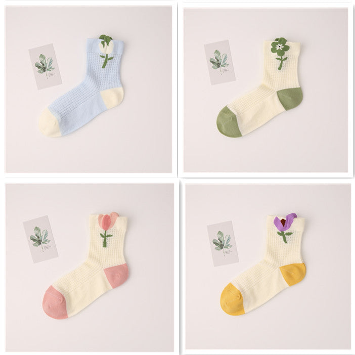 Women's Thin All-match Mid-tube Mesh Three-dimensional Trendy Socks