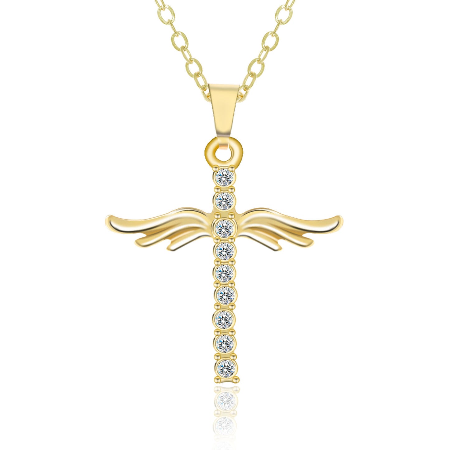 Simple cruz diamante alas de Ángel colgante