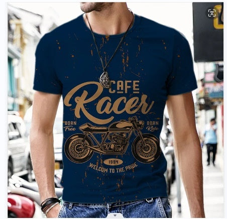 Men's Personalized Trendy 3D Street Motorcycle Digital Printed Short-sleeved T-shirt