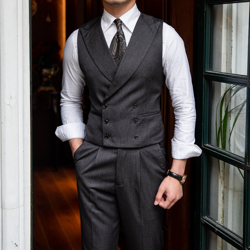 Slim Business Double Breasted Solid Color Vest Man