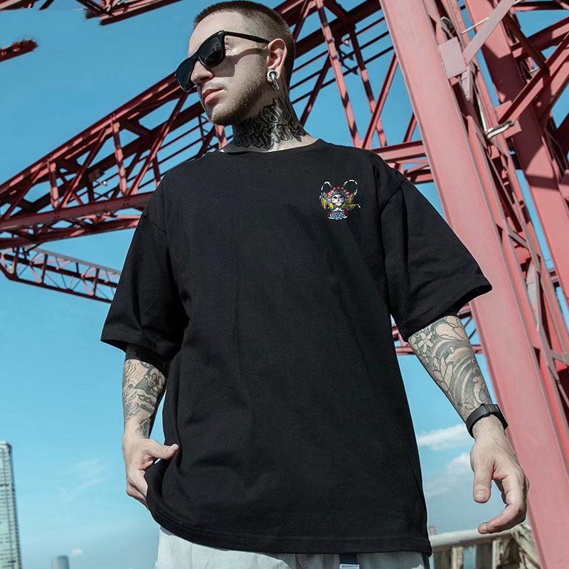 Fat Man Loose Plus Size Hip Hop Half Sleeves