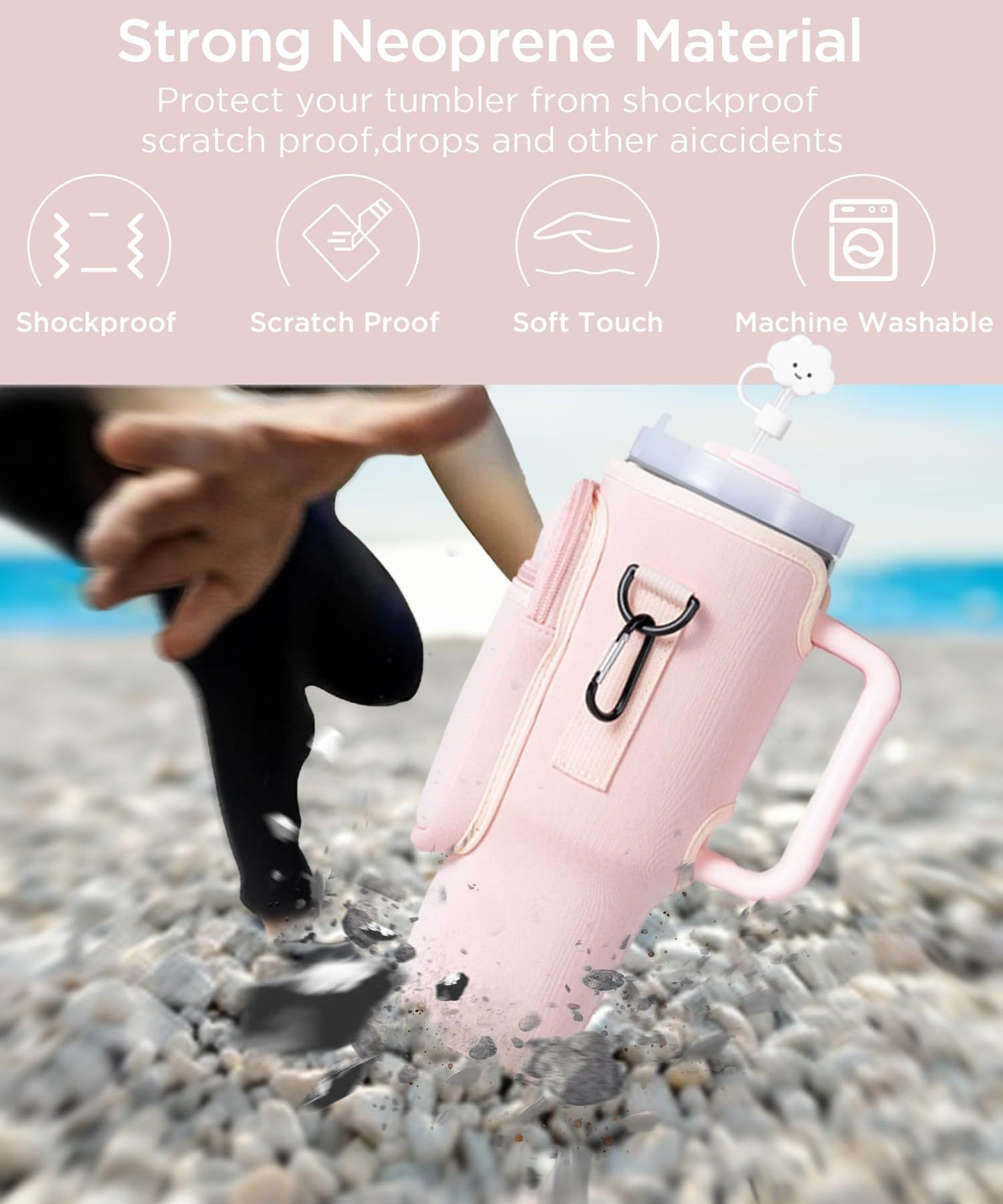 Water Bottle Carrier Bag With Phone Pocket For Tumbler Neoprene Water Bottle Holder Pouch With Adjustable Strap Bollus With Straw Cover & Carabiner For Cup Accessories Drinkware Mug