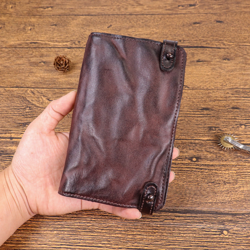 New Top Layer Cow Leather Hand-painted Old Long Wallet Man