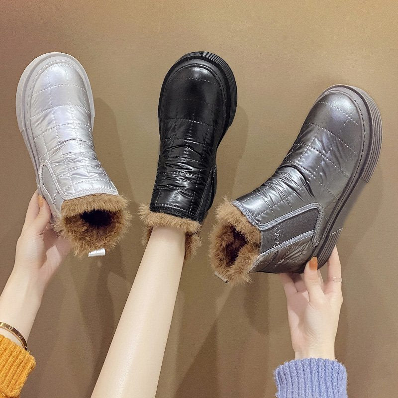 Anti-slip platform and velvet one-step snow boots