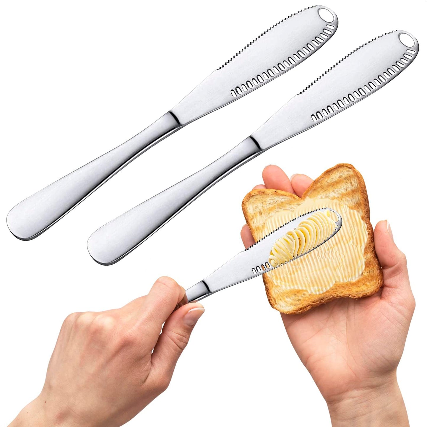 Stainless Steel Butter Spreader Knife With Handle, 3 In 1 Curler Slicer Knife, Butter Knife Spreader And Curler With Holes And Serrated Edge Cheese Knife Kitchen Gadgets