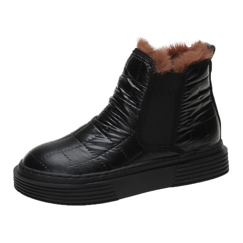 Anti-slip platform and velvet one-step snow boots