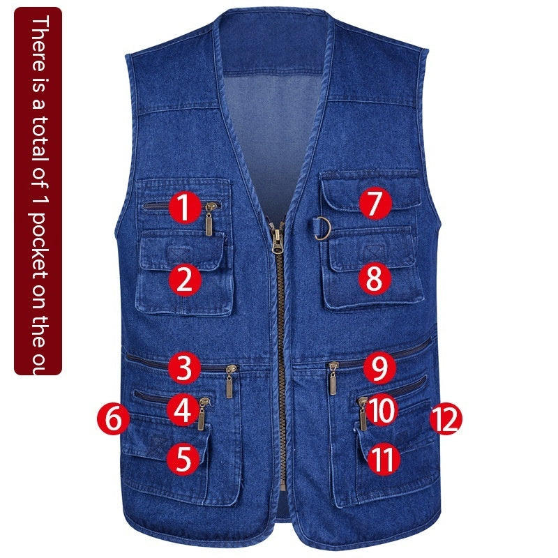 Vest Man V-neck Multi-pocket Outdoor Casual