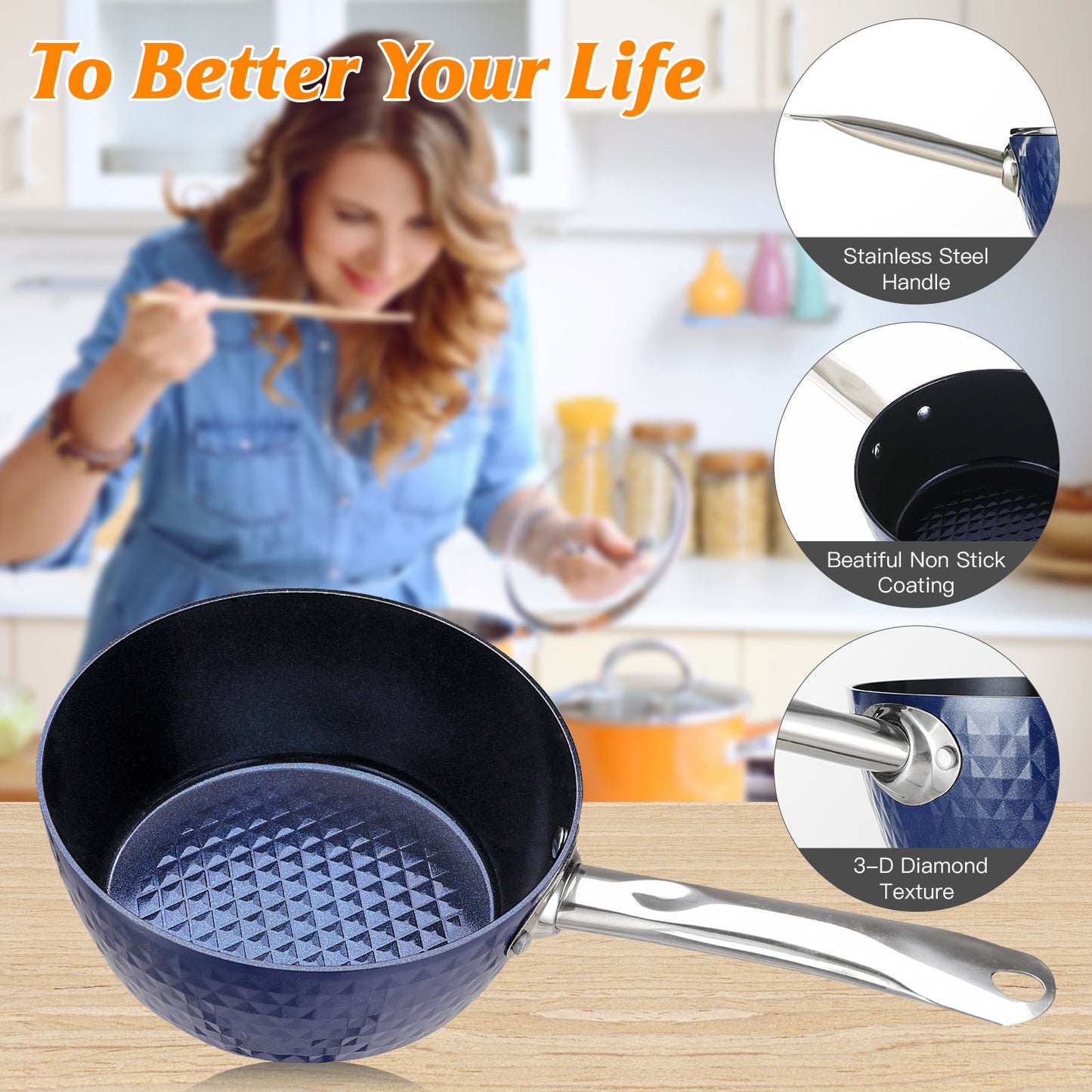 Induction Saucepan With Lid, 20cm 1.8L Milk Pan Non Stick Saucepan, Aluminum Ceramic Coating Cooking Pot - PFOA Free With Stainless Steel Handle, Suitable For All Hobs Types, Amazon Banned
