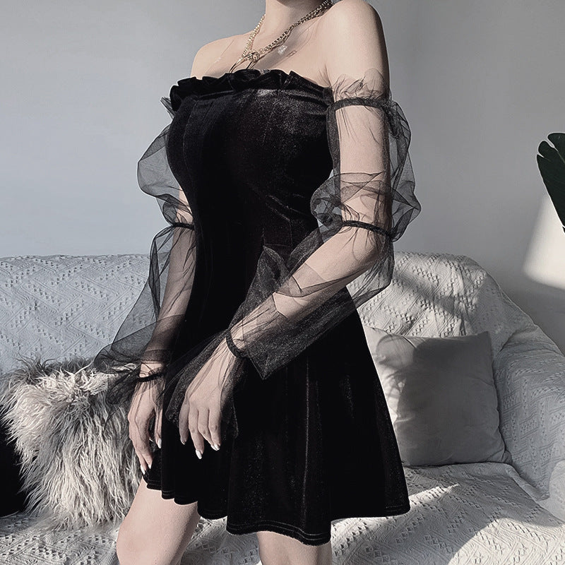 Sexy see-through mesh pleated skirt