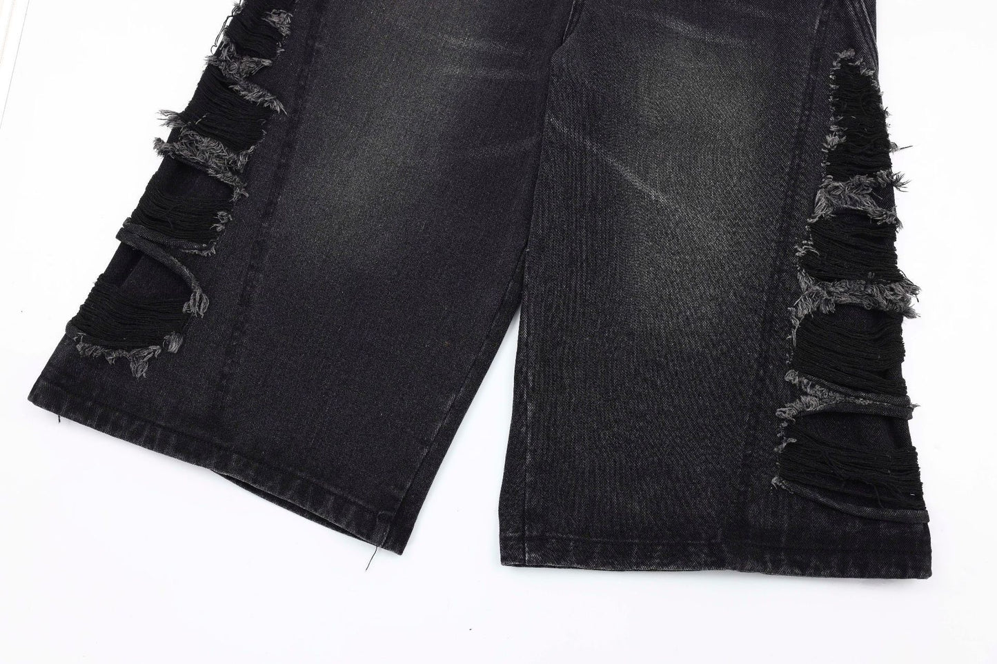 Washed Old Worn Cat Beard Denim Shorts