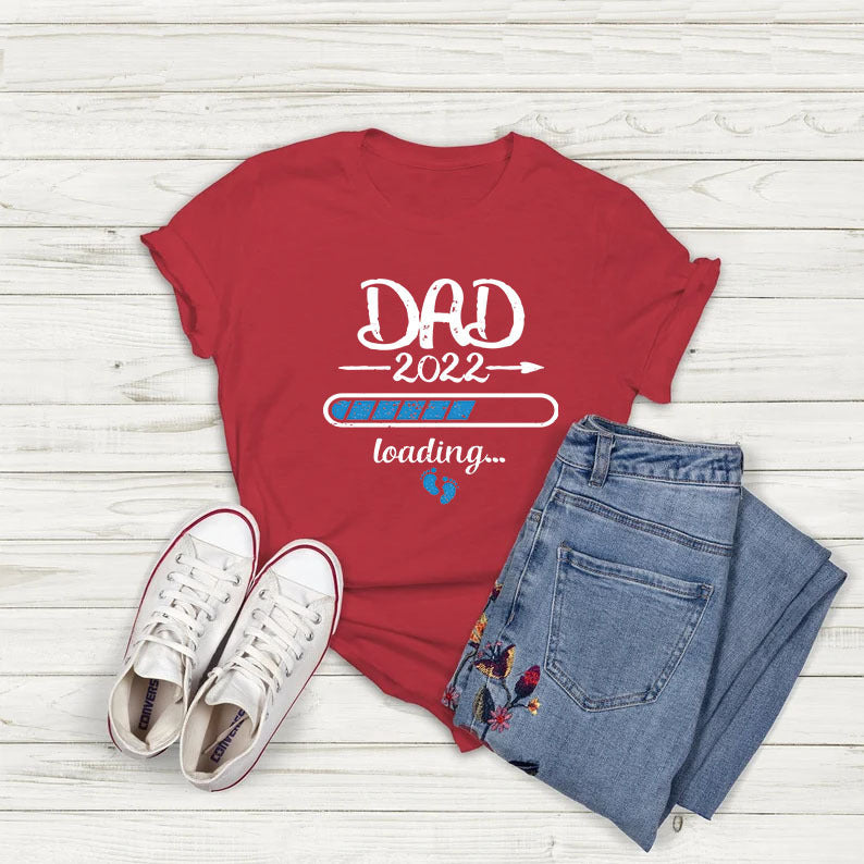 Short Sleeve Pullover Progress Bar DAD Printed Gray Round-collar T-shirt For Men And Women