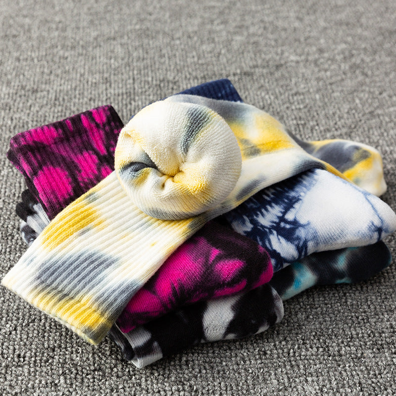 Tie Dyed Stockings Men's Medium Tube Pure Cotton Thickened