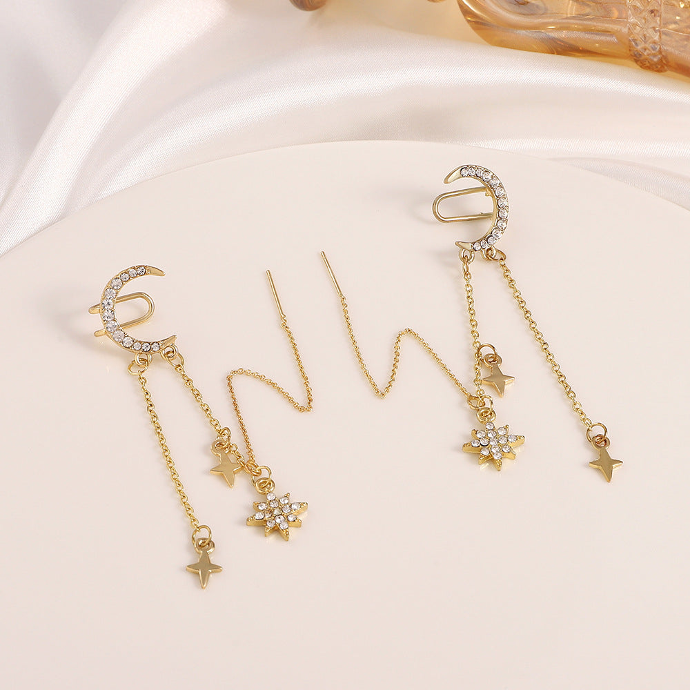 Fashion Light Luxury Micro Inset Zircon Moon Ear Clip Ear Piercing Free