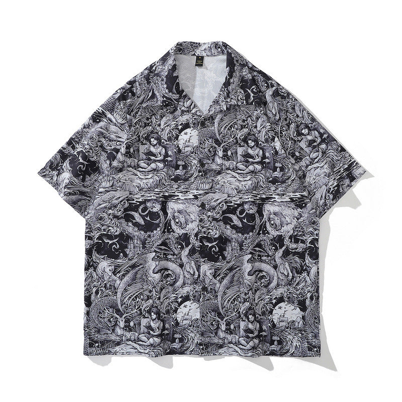 American Street Hip-hop Animal Full Print Short Sleeve Shirt Man