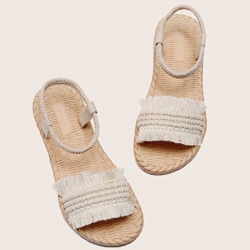 Women's Hemp Rope Grass Woven Bow Slippers