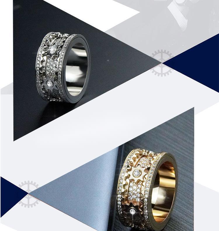 Con incrustaciones de piedra incrustada con engranaje de diamante de yeso vibrato giratorio para hombres y mujeres el mismo anillo