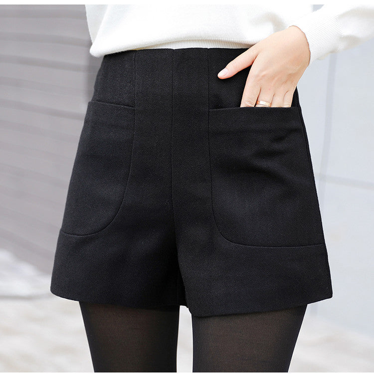 Autumn and winter shorts high waist woolen shorts wide leg pants