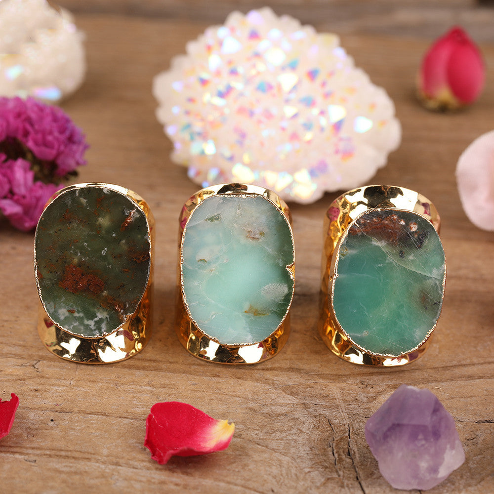 Natural Australian Jade Slab Bead Opening Adjustable Ring