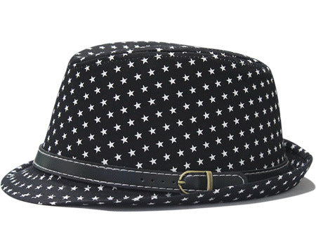 Star Print Hip Hop Belt Buckle Fedora Hat