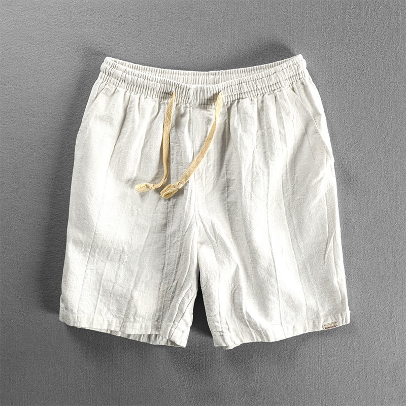 Men's Casual Cropped Pants Cotton Linen Dirty Dyed Contrast Color Loose Plus Size Shorts