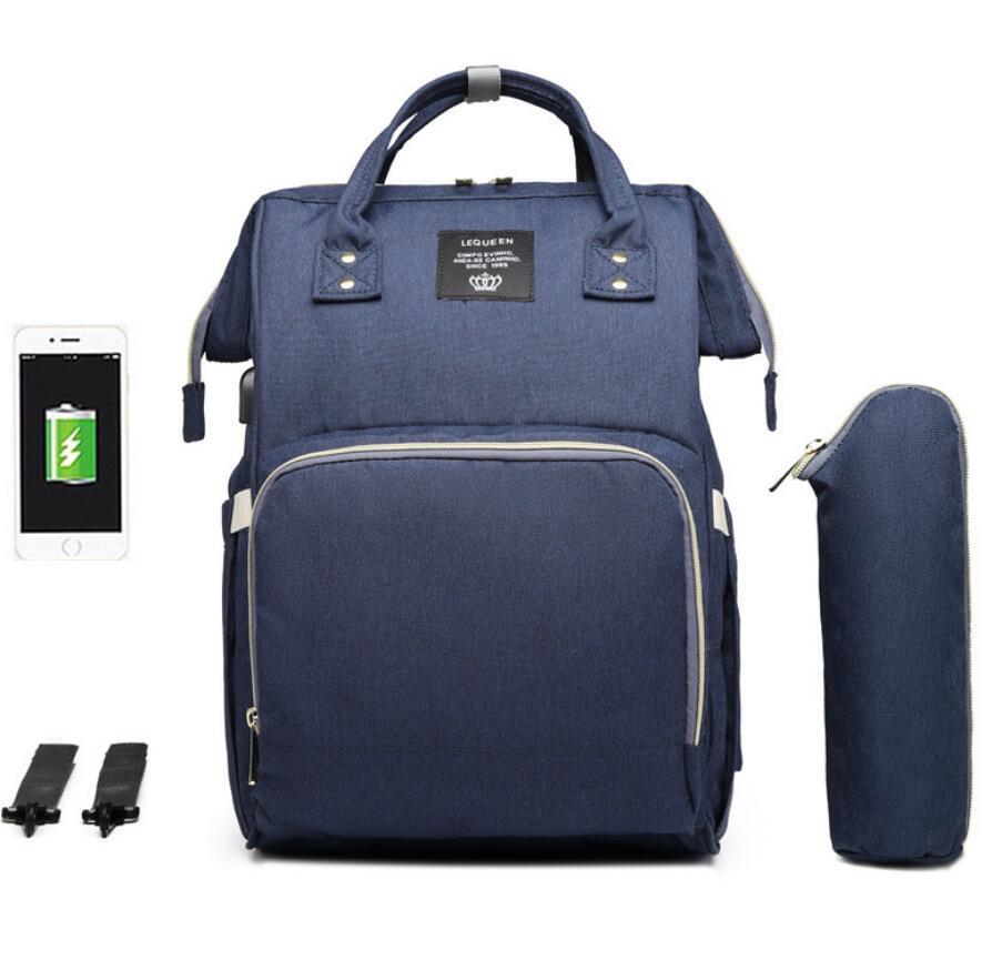 LEQUEEN bolsa de pañales de gran capacidad momia de lactancia mochilas de viaje cochecito de bebé cuidado del bebé maternidad bolso impermeable USB