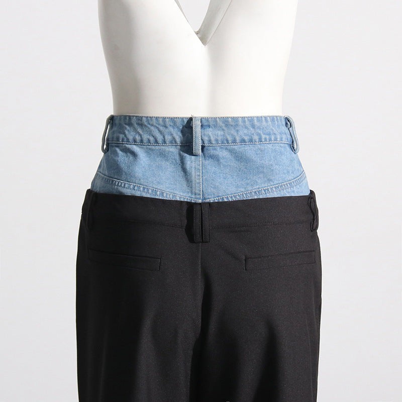 Satin Stitching Denim Retro Trendy Straight-leg Pants