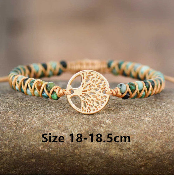 Pulsera para amantes de la amistad de Yoga tejida a mano con cuentas de ágata Natural de pino africano Árbol de la vida