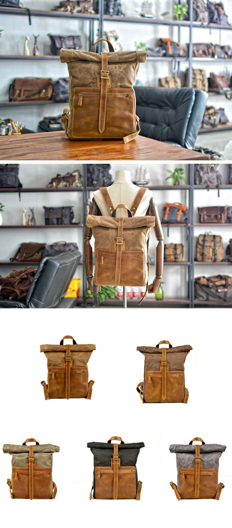 New Simple Retro Wax Canvas Backpack Men's Casual Leather