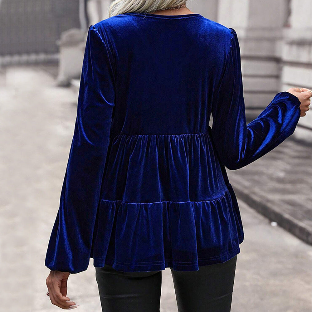 Women's Fashionable Pleated Long-sleeved Top