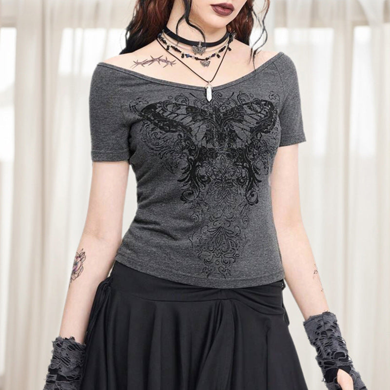 Casual Gray Short Sleeve T-shirt Top Tide