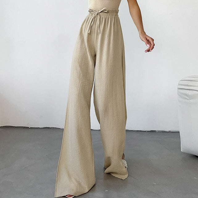 Khaki Bubble Crepe Split Wide-leg Pants