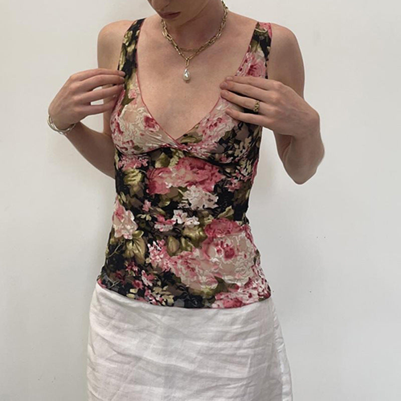 See-through V-neck Low-cut Hot Girl Top