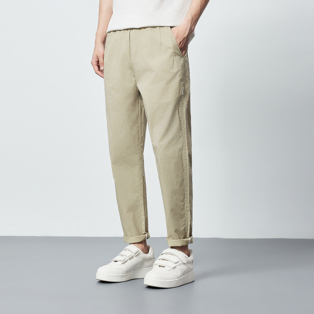 Combed Cotton Elastic Waist Drawstring Casual Pants