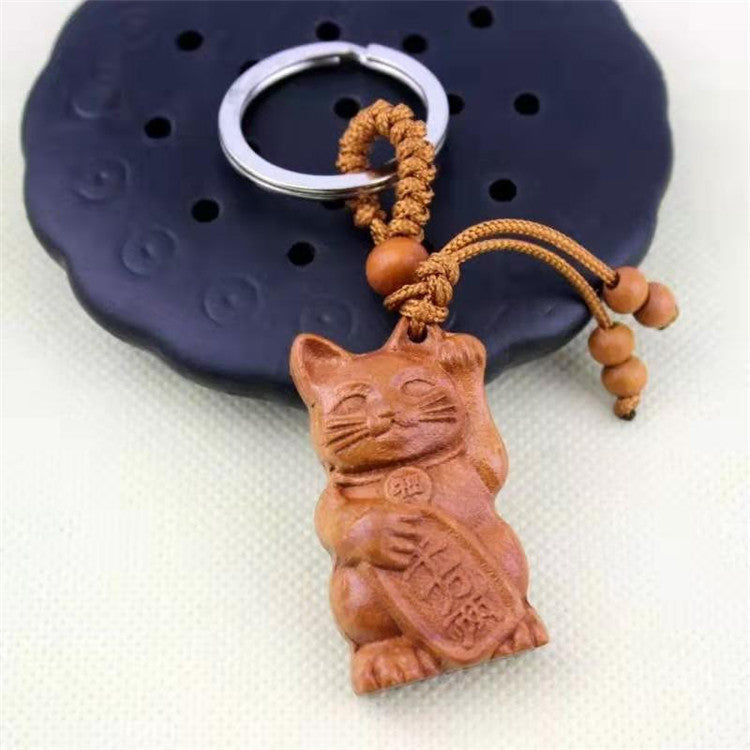 Peach Wood Cat Ornament Automobile Hanging Ornament Keychain