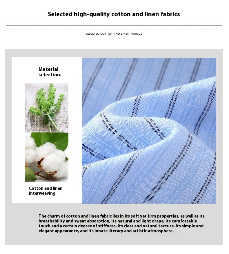 Stripe Double Pocket Chinese Style Stand Collar Casual Cotton Linen Long Sleeve Blouse