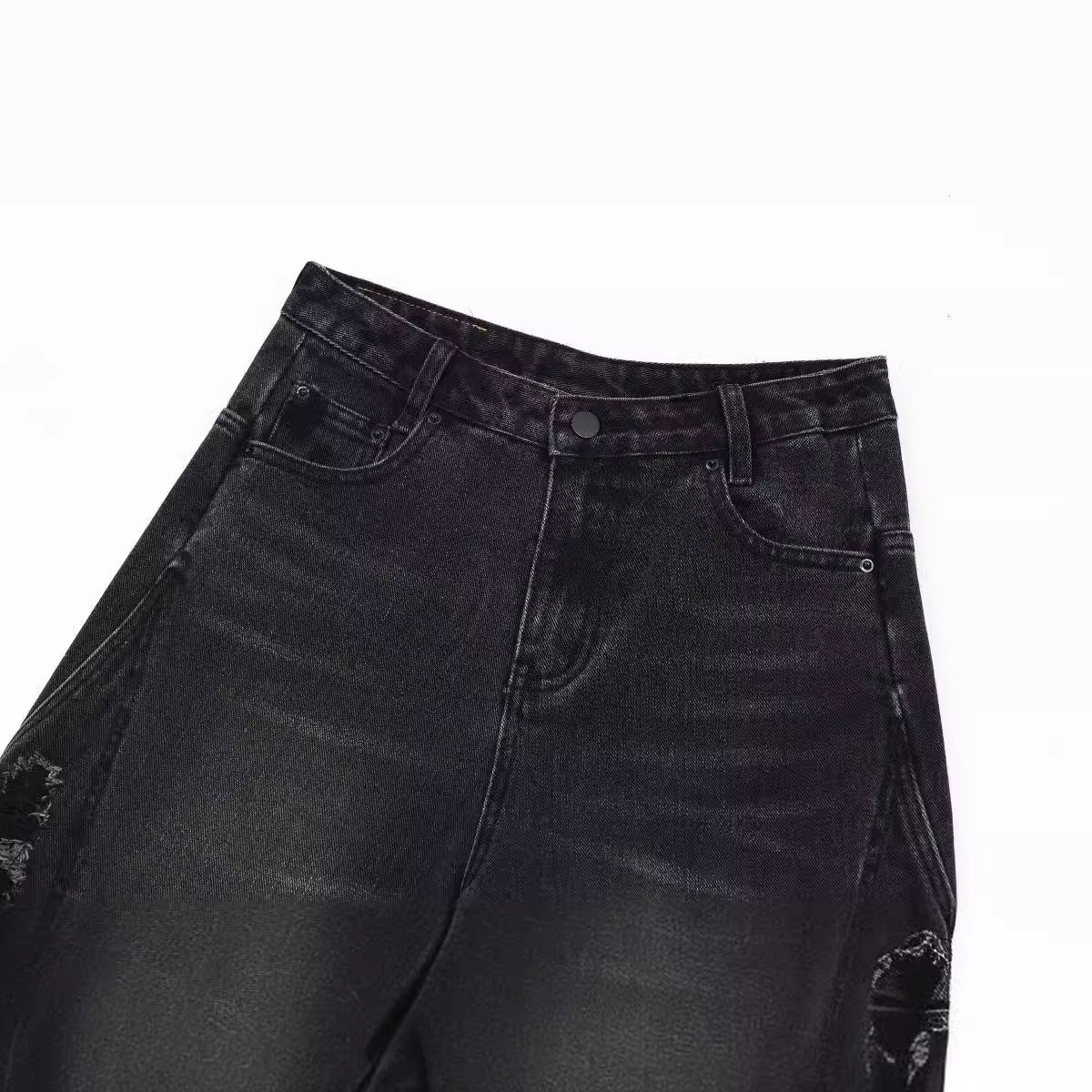 Washed Old Worn Cat Beard Denim Shorts