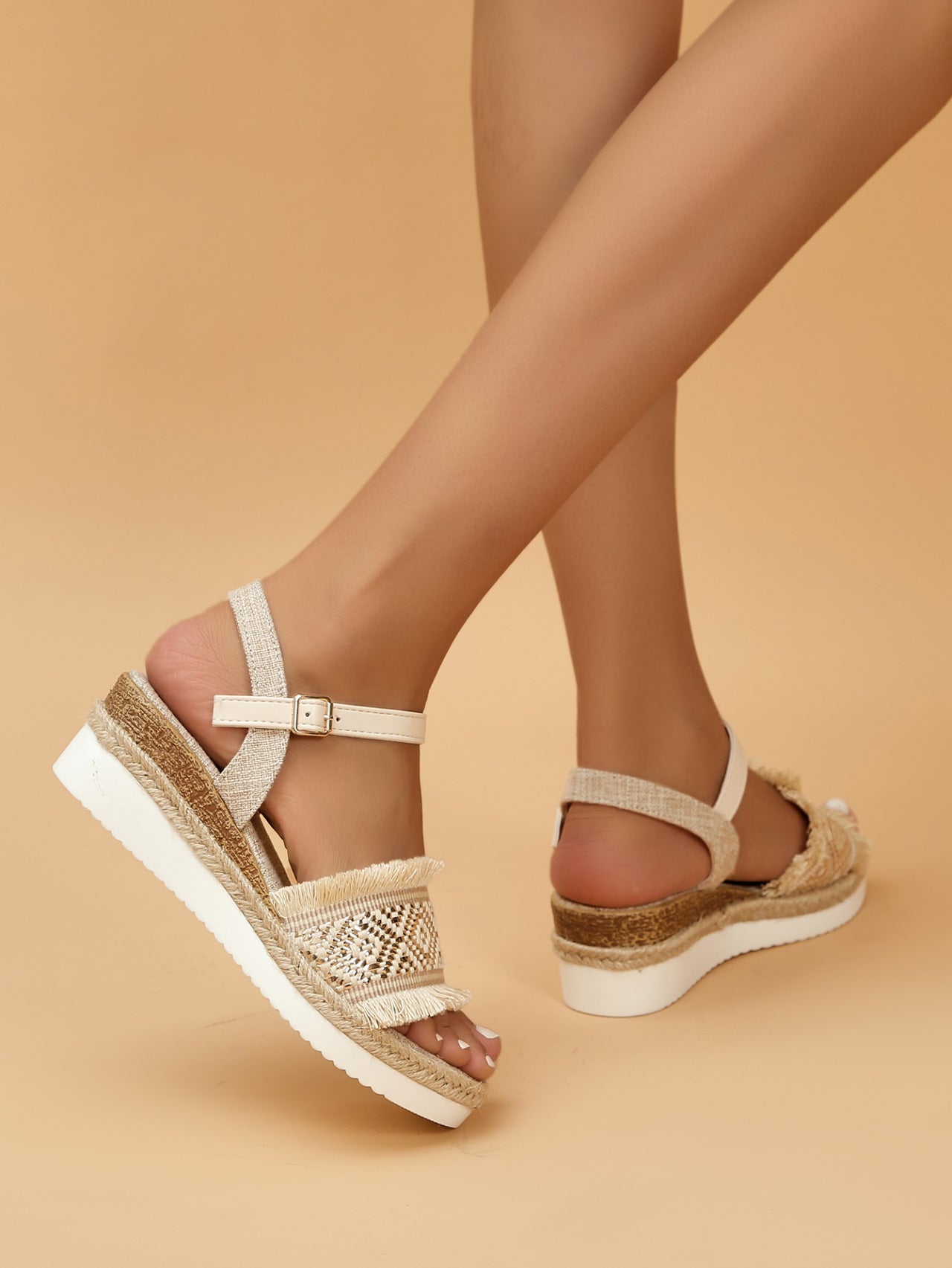 Women's Summer Fashion Slope Root Ethnic Style Solid Color Sandals