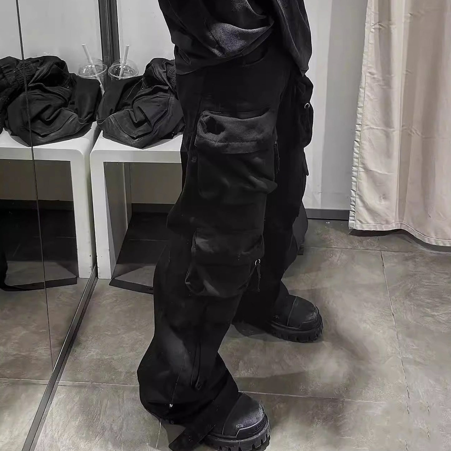 Multi-pocket Wide Leg Washed Overalls Men's And Women's Same Casual Pants