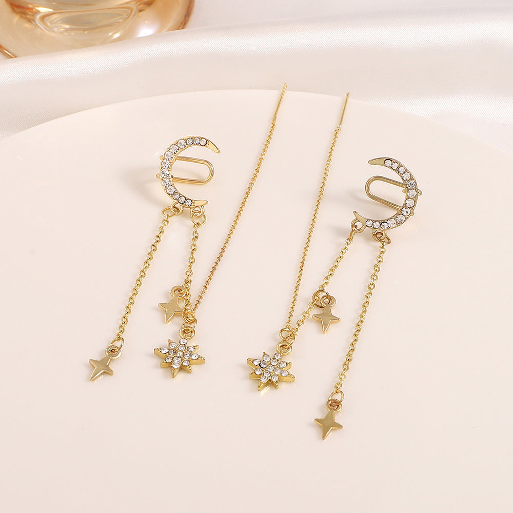 Fashion Light Luxury Micro Inset Zircon Moon Ear Clip Ear Piercing Free