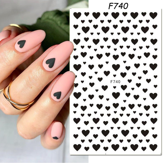 New Nail Stickers Paper Net Red White Love Star Adhesive Nail Decals