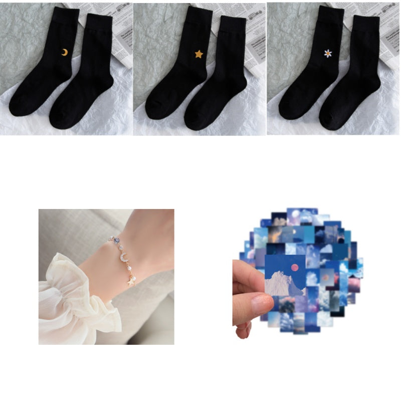 Stars And Moon Pure Color High-top Stockings Jk Socks Tide Socks
