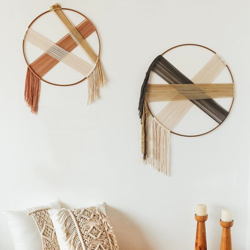 Nordic Style Simple Golden Hoop Cotton Woven Tapestry Pendant