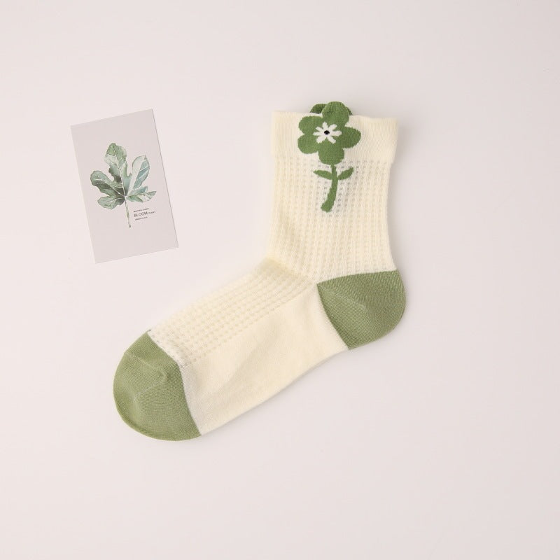 Women's Thin All-match Mid-tube Mesh Three-dimensional Trendy Socks