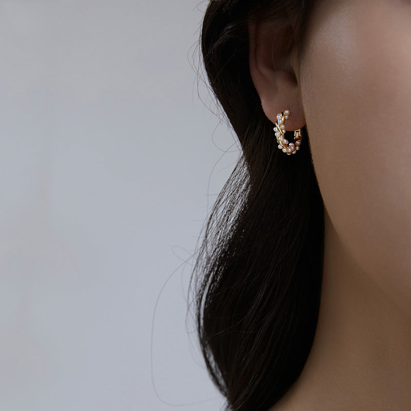 Pearl Earrings Autumn And Winter Special-interest Design Bead Eardrops Earrings New Elegant Circle Ear Clip Women