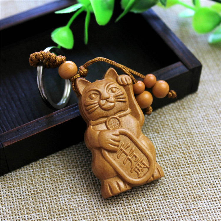 Peach Wood Cat Ornament Automobile Hanging Ornament Keychain