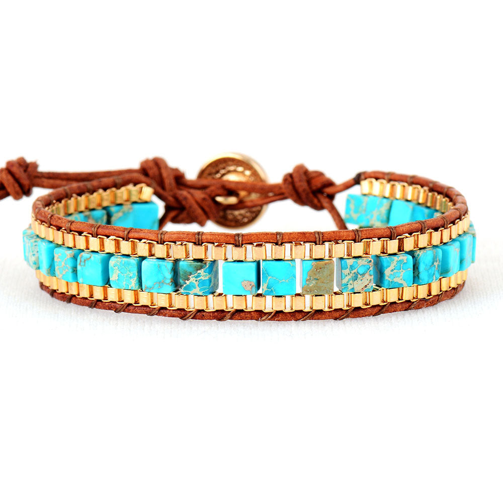 Pulsera de cuero tejida a mano con piedra Imperial de moda