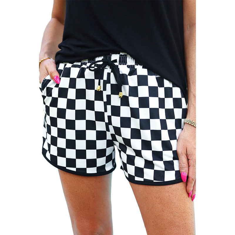 Women's Drawstring Casual Pants European And American Fashion All-match Plaid