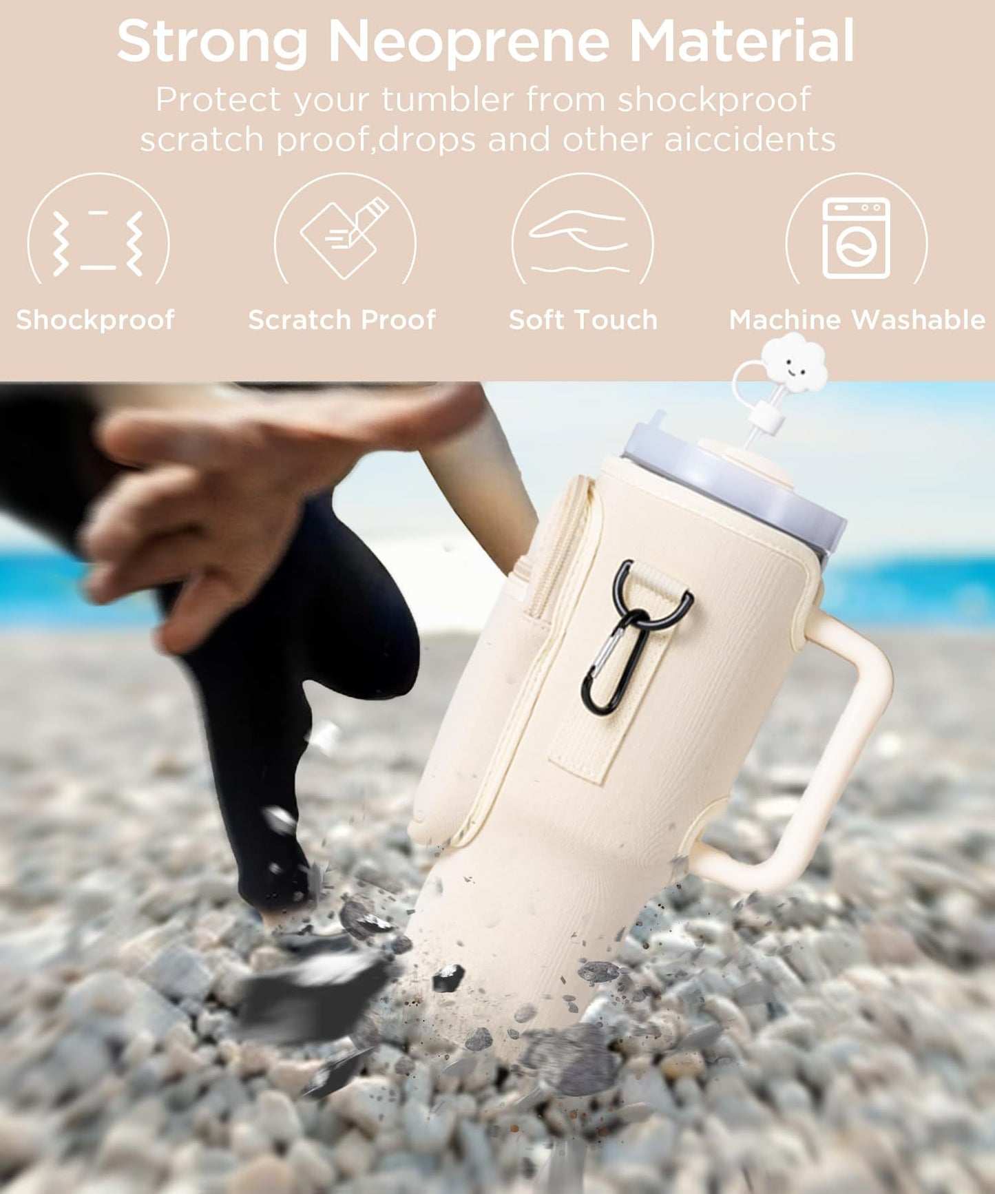 Water Bottle Carrier Bag With Phone Pocket For Tumbler Neoprene Water Bottle Holder Pouch With Adjustable Strap Bollus With Straw Cover & Carabiner For Cup Accessories Drinkware Mug