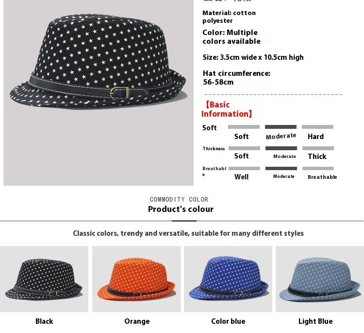 Star Print Hip Hop Belt Buckle Fedora Hat